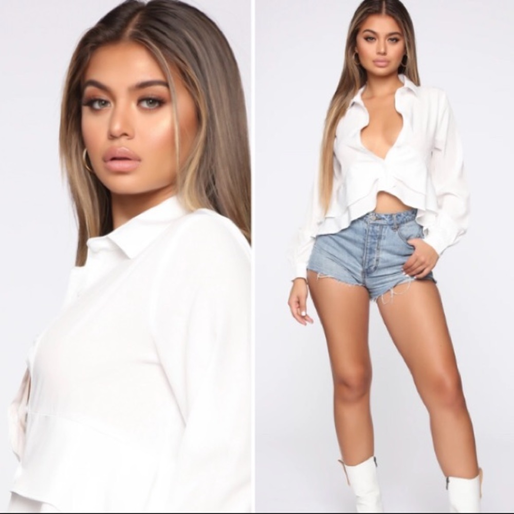 NWT Sexy White Button Up Long sleeve women’s dress shirt - Picture 3 of 7